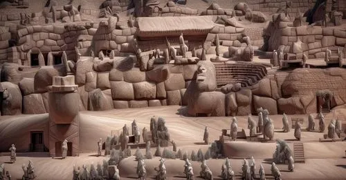 arid landscape,ancient city,anasazi,sand sculptures,mud village,hoodoos,desert desert landscape,stone desert,desert landscape,desertification,guards of the canyon,desert plants,arid land,the desert,ancient buildings,maya civilization,the terracotta army,dromedaries,camels,clay animation