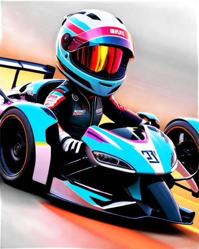 High-speed race car, shiny metallic body, spoiler, racing stripes, low-profile tires, gleaming wheels, cockpit, helmeted driver, intense facial expression, focused eyes, racing suit, gloves, 3/4 compo