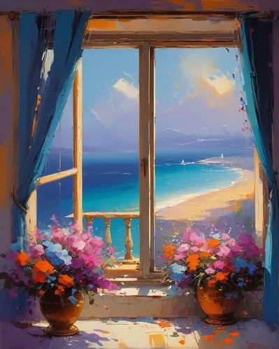 ocean view,window with sea view,summer evening,seaside view,beach hut,beach landscape,window,beach scenery,sea landscape,by the sea,dream beach,sea-shore,summer day,sea view,seaside country,windows,seaside,study,blue painting,home landscape,Conceptual Art,Sci-Fi,Sci-Fi 22