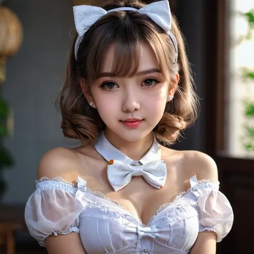 realdoll,white bow,pink bow,satin bow,japanese doll,cat ears,maid,japanese kawaii,honmei choco,phuquy,siu mei,dollfie,bow-tie,pi mai,bowtie,japanese idol,female doll,asian girl,bow tie,kawaii girl,Photography,General,Natural