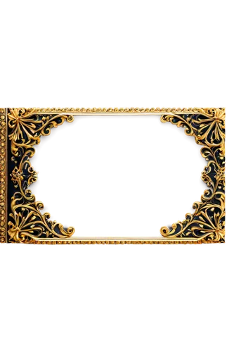 Fancy frame, golden ornate border, intricate patterns, curved lines, floral motifs, luxurious design, decorative elements, 3D embossing effect, metallic shine, high-contrast lighting, ornate corners, 