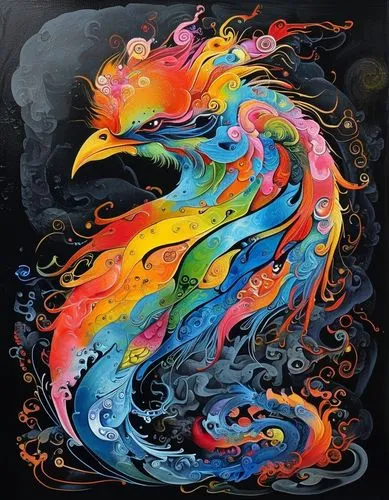 phoenix rooster,painted dragon,colorful birds,phenix,phoenixes,fenix