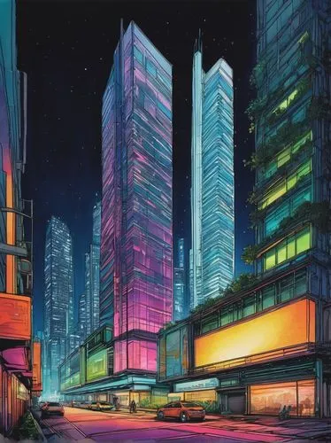 cybercity,cybertown,shinjuku,tokyo city,cityscape,metropolis,highrises,urbis,skyscrapers,hypermodern,kamurocho,ctbuh,ideon,cityzen,citycell,nadesico,city at night,tokyo,coruscant,futuristic landscape,Art,Classical Oil Painting,Classical Oil Painting 14