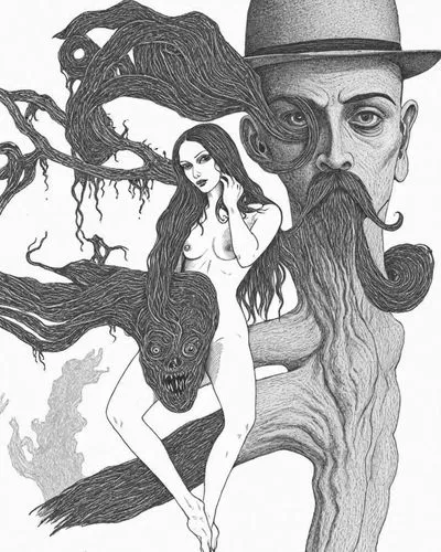 hirschfeld,bluebeard,cryptozoology,book illustration,capossela,hand-drawn illustration,Design Sketch,Design Sketch,Detailed Outline