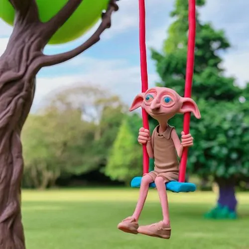 empty swing,wooden swing,hanging swing,tree swing,cheburashka,swingset,Unique,3D,Clay