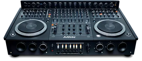 Audio equipment, DJ booth, microphone, headphones, sound mixer, speakers, knobs, buttons, LED lights, metallic surface, reflective finish, high-tech details, shallow depth of field, dramatic lighting,