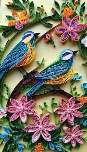 In the spring, birds sing joyfully in vibrant gardens.,floral border paper,embroidered flowers,vintage embroidery,embroidery,embroidered leaves,orange floral paper,royal icing,floral rangoli,colorful 