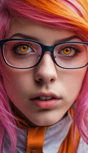 pink glasses,clementine,nora,kids glasses,pink round frames,color glasses,orange,girl portrait,children's eyes,tracer,orange color,mini e,world digital painting,tangerine,myopia,female doll,bright orange,pencil,child portrait,librarian,Conceptual Art,Fantasy,Fantasy 04