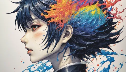 amano,japanese art,paint splatter,artist color,2d,psychedelic art,watercolor paint strokes,colourful pencils,color feathers,water colors,colored pencils,color pencils,blue painting,shirakami-sanchi,noodle image,rei ayanami,illustrator,blue rain,fallen colorful,芦ﾉ湖,Conceptual Art,Fantasy,Fantasy 01