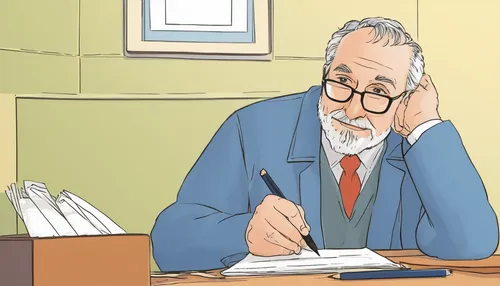 elderly man,writing-book,caricature,screenwriter,psychoanalysis,learn to write,reading glasses,older person,studio ghibli,animated cartoon,pensioner,author,elderly person,to write,correspondence courses,book illustration,annual financial statements,paperwork,writing or drawing device,male poses for drawing,Illustration,Realistic Fantasy,Realistic Fantasy 04