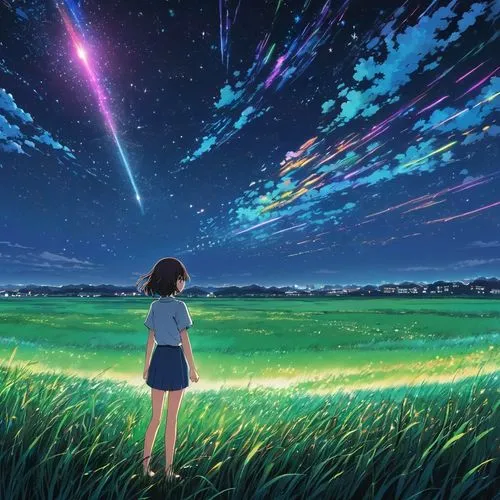 starry sky,star sky,cosmos field,tanabata,falling stars,falling star,rainbow and stars,starbright,cosmos wind,night sky,the night sky,cosmos,starlight,colorful stars,night stars,leonids,tobacco the last starry sky,fireflies,nightsky,meteor,Illustration,Japanese style,Japanese Style 04