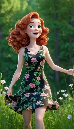 girl in flowers,a girl in a dress,princess anna,cartoon flowers,sylvania,floricienta,Unique,3D,3D Character