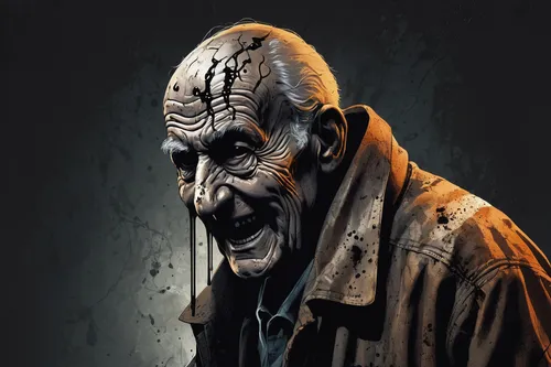 hag,old man,elderly man,walker,jigsaw,the old man,zombie,old human,merle black,merle,walkers,ghoul,bogeyman,old person,horror clown,old age,creepy clown,old man of the mountain,wrinkles,digital painting,Unique,Design,Logo Design