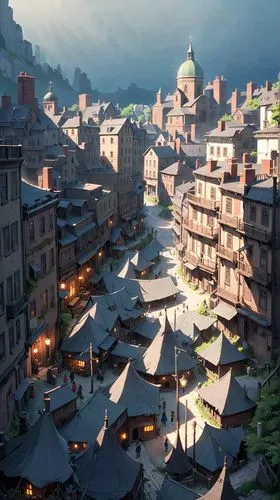 alpine village,medieval town,escher village,townscapes,riftwar,theed,mountain village,aurora village,zermatt,mountain settlement,korean village snow,bryggeri,bukchon,erebor,medieval market,rendalen,bryggman,knight village,meteora,townsites,Anime,Anime,Realistic