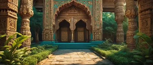 karakas,theed,mihrab,persian architecture,doorways,world digital painting,ancient city,mausoleum ruins,labyrinthian,egyptian temple,hall of the fallen,ancient buildings,asian architecture,water palace,ancient house,seregil,the threshold of the house,doorway,temples,3d fantasy,Illustration,Realistic Fantasy,Realistic Fantasy 41