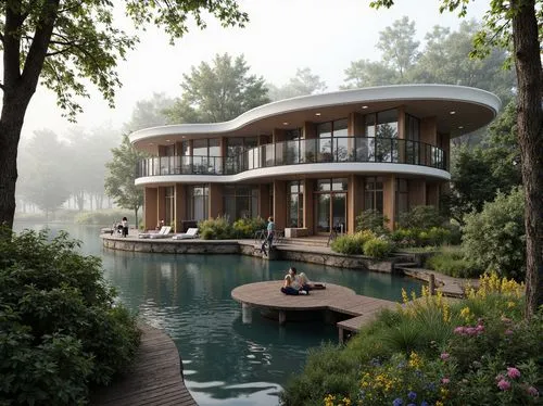 house with lake,house by the water,3d rendering,houseboat,pool house,boat house,houseboats,render,lake view,boathouse,floating huts,landscaped,summer cottage,dreamhouse,renderings,beautiful home,luxury home,sketchup,mid century house,summer house