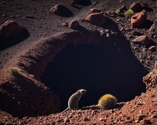 Write a suspenseful story set in Teide National Park, where a mysterious creature lurks.,uluru,teide national park,lava tube,craters,barrel cactus,brick-kiln,cinder cone,hedgehog cactus,manhole,toad i