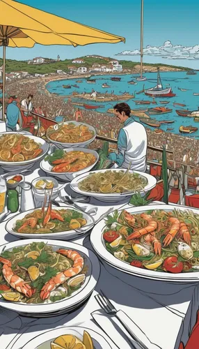 paella,sicilian cuisine,seafood platter,sea foods,sea food,seafood,mediterranean cuisine,fish market,turkish cuisine,placemat,nabemono,portuguese food,mediterranean food,new england clam bake,bouillabaisse,seafood counter,beach restaurant,lido di ostia,fishmonger,buffet,Illustration,Vector,Vector 02