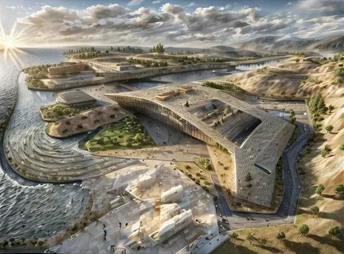 qasr azraq,genesis land in jerusalem,open pit mining,qumran,malopolska breakthrough vistula,eco-construction,solar cell base,mining facility,celsus library,stone quarry,ancient city,kings landing,famagusta,mega project,barangaroo,autostadt wolfsburg,quarry,ulsan rock,dead sea scrolls,futuristic architecture