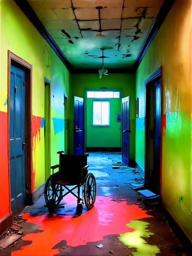 wheelchairs,sanitorium,disabilities,wheelchair,abled,sanitarium,abandoned school,wheel chair,therapy room,disability,sanatorium,corridors,asylum,holy spirit hospital,hallway,hue city,urbex,disabled parking,leprosarium,hospital ward,Conceptual Art,Oil color,Oil Color 25