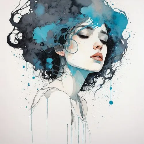 watercolor blue,kommuna,blue rain,blueness,blue painting,jeanneney,water colors,watercolor,vidarte,watery,dissolving,mystical portrait of a girl,fluidity,watercolors,dissolve,bluebottle,blue hydrangea,watercolor painting,diluted,watercolor paint strokes,Illustration,Paper based,Paper Based 19