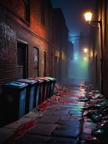 alleyway,alley,blind alley,old linden alley,alley cat,rescue alley,slums,slum,outbreak,ghost town,night image,black city,urban landscape,trash land,narrow street,cobble,the street,red bricks,game art,laneway,Illustration,Retro,Retro 09