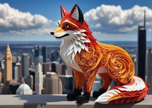 redfox,a fox,firefox,kitsune,garden-fox tail,fox,red fox,furta,cute fox,animal figure,mozilla,vulpes vulpes,canidae,adorable fox,fawkes,inari,plush figure,child fox,fox stacked animals,3d figure,Unique,Paper Cuts,Paper Cuts 09