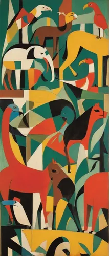 forest animals,animal shapes,animal icons,geometrical animal,woodland animals,fox stacked animals,animals hunting,animal migration,green animals,animal zoo,pere davids deer,animals,cubism,whimsical animals,anthropomorphized animals,animal faces,braque francais,animalia,round animals,animal kingdom,Art,Artistic Painting,Artistic Painting 35