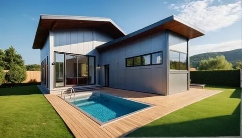 modern house,wooden decking,3d rendering,pool house,inverted cottage,wooden house,cubic house,house shape,modern architecture,revit,folding roof,passivhaus,homebuilding,timber house,prefabricated,lohaus,weatherboarding,render,deckhouse,sketchup