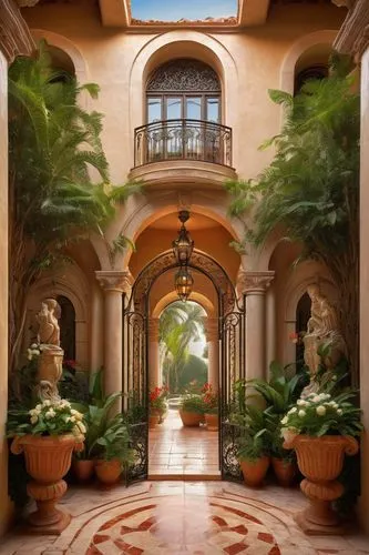 hacienda,courtyards,archways,philbrook,cochere,conservatory,courtyard,breezeway,entryway,hallway,atriums,inside courtyard,patio,walkway,corridors,rosecliff,palmilla,entryways,entranceways,entranceway,Illustration,Realistic Fantasy,Realistic Fantasy 33