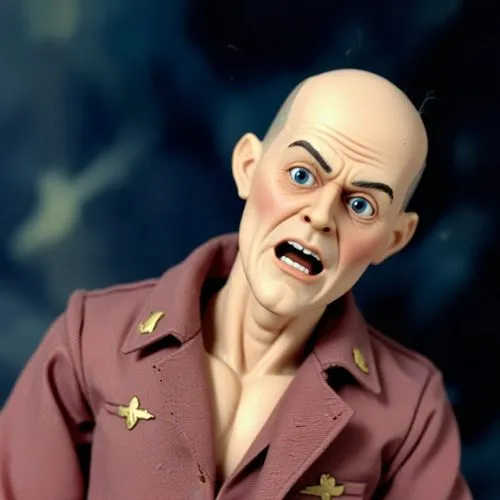  
  bald  crazy male 1/6th scale doll,an evil looking man in a red suit,vladislaus,a wax dummy,corgan,prejmer,zsasz,saitov