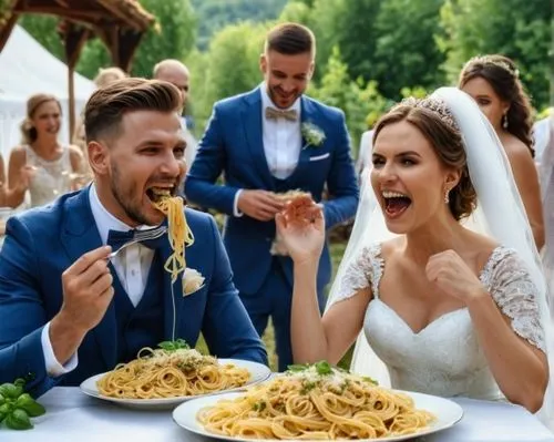 beautiful female hand,a newly wed couple eats spaghetti and wrinking,matrimonio,spagnuolo,matrimonial,wedding couple,borgetti,wedding photo