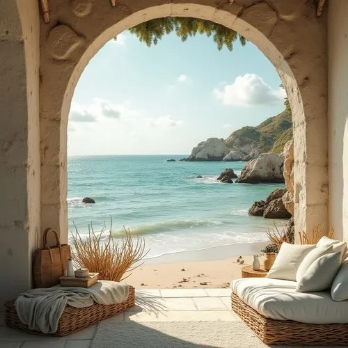 window with sea view,seclude,beach hut,alcove,dream beach,beachfront,beach tent,hideaway,sicily window,secluded,seaside view,beach landscape,greek island door,beach house,beach furniture,hideaways,oceanfront,beach scenery,ocean view,seclusion,Photography,General,Realistic