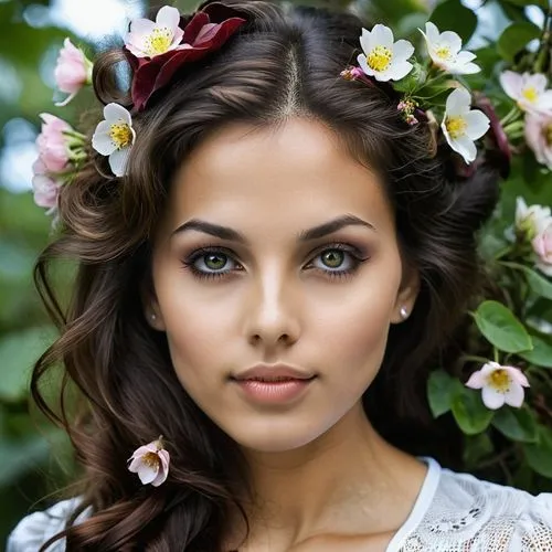 beautiful girl with flowers,beautiful young woman,girl in flowers,polynesian girl,flower crown,beautiful woman,Conceptual Art,Fantasy,Fantasy 07