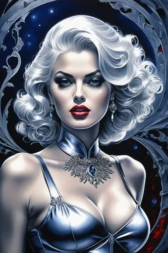 white rose snow queen,horoscope libra,birds of prey-night,queen of the night,silvery blue,the snow queen,ice queen,silver surfer,silvery,fantasy woman,fantasy art,callisto,blue enchantress,horoscope pisces,silver,sci fiction illustration,vampire woman,zodiac sign gemini,sorceress,celestial body,Illustration,Black and White,Black and White 30