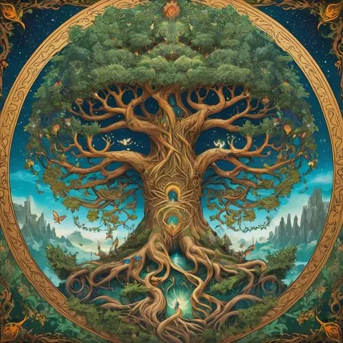 celtic tree,yggdrasil,tree of life,flourishing tree,colorful tree of life,the branches of the tree,magic tree,mantra om,druidism,circle around tree,mother earth,mirkwood,treepeople,druidic,the branches,tangerine tree,a tree,ignagni,tree,bodhi tree,Illustration,Realistic Fantasy,Realistic Fantasy 02