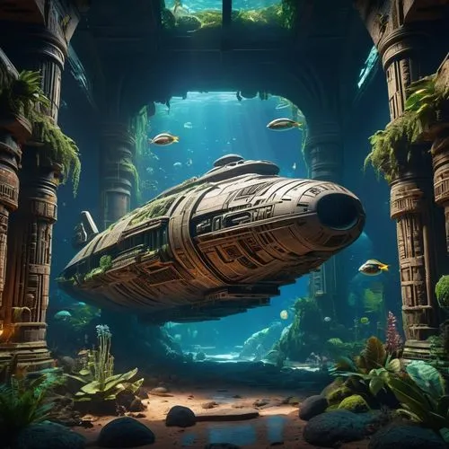 atlantis,underwater oasis,aquarium,underwater playground,habitats,futuristic landscape,nautilus,underwater background,alien ship,dagobah,atlantik,imperial shores,amazonica,seaquarium,undock,lagoon,marine tank,aqua studio,docked,arowanas,Photography,General,Sci-Fi