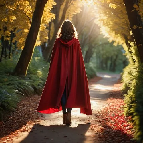 red cape,red riding hood,little red riding hood,caped,red super hero,red coat,cloak,celebration cape,red tunic,superhero,super woman,woman walking,super heroine,wonder,scarlet witch,man in red dress,super hero,autumn walk,fantasy woman,superman,Photography,General,Realistic