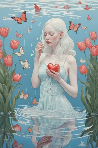 heatherley,watery heart,lotus hearts,paciello,the blonde in the river,water nymph,Illustration,Vector,Vector 10