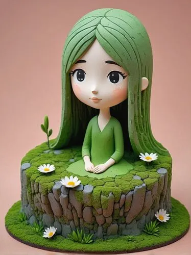 dryad,forest clover,frog cake,3d figure,miniature figure,forest anemone,fairy house,clay animation,perched on a log,frog figure,kotobukiya,fae,fairy forest,lardy cake,garden cress,lily pad,garden fairy,a cake,figurine,cassata,Unique,3D,Isometric