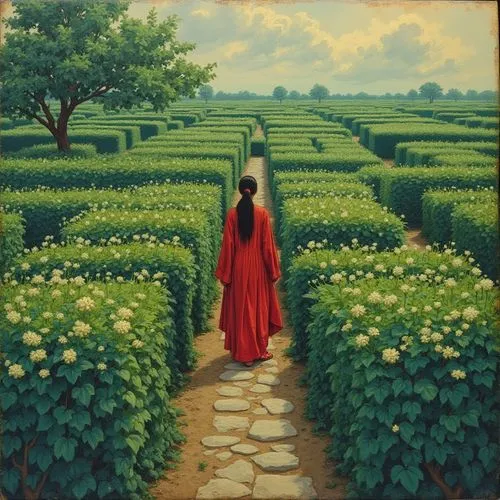 girl in the garden,pathway,dubbeldam,hedges,hedge,tea field,Photography,General,Realistic