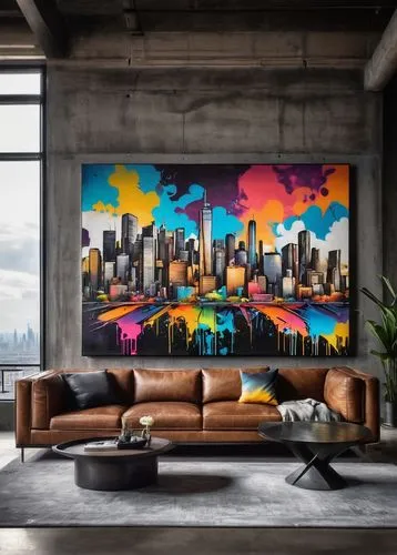 modern decor,apartment lounge,wall art,chicago skyline,contemporary decor,modern living room,living room,wall decor,art painting,wall decoration,colorful city,livingroom,interior design,manhattan skyline,abstract painting,cityscape,city scape,new york skyline,muralist,sky apartment,Conceptual Art,Graffiti Art,Graffiti Art 09