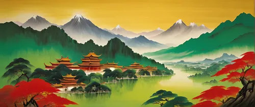 mountain scene,mountainous landscape,mountain landscape,chinese art,yunnan,japan landscape,guizhou,japanese mountains,oriental painting,travel poster,huangshan maofeng,landscape background,chinese bac