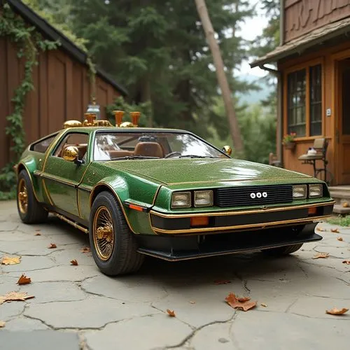 Victorian DeLorean made of Spruce and brass,the back of an action - packed toy model car,delorean,bricklin,giugiaro,lagonda,my 240 volvo,lebaron