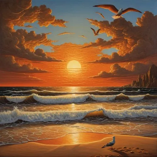 seascape,beach landscape,coastal landscape,sea landscape,sunrise beach,sunset beach,Art,Classical Oil Painting,Classical Oil Painting 19