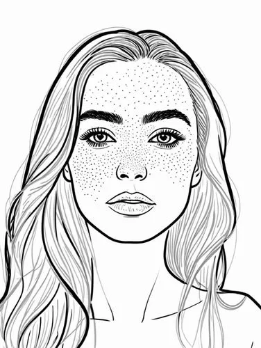 女生，，线稿，线条艺术，简洁的线条，简约主义，粗线条,the drawing is of a woman with long hair,eyes line art,rotoscoped,fashion vector,coloring page,uncolored,outline,Design Sketch,Design Sketch,Rough Outline