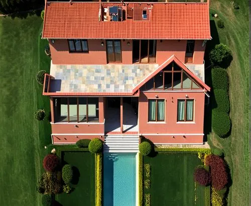 villa,house shape,bungalow,large home,house with lake,pool house,overhead view,garden elevation,dreamhouse,bendemeer estates,bird's-eye view,residential house,house roof,house,model house,brick house,