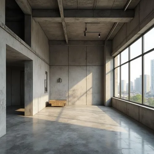 concrete background,empty interior,concrete ceiling,groundfloor,daylighting,exposed concrete,empty room,empty hall,unfurnished,modern office,conference room,chipperfield,floorspace,cleanrooms,penthouses,hallway space,loft,large space,meeting room,offices,Photography,General,Realistic