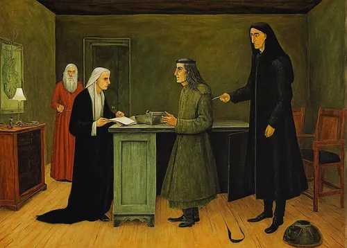 nuns,grant wood,nun,contemporary witnesses,women at cafe,pilgrims,candlemas,woman drinking coffee,the annunciation,praying woman,church painting,benedictine,the nun,monks,woman praying,bellini,children studying,witches,woman holding pie,zwartnek arassari,Illustration,Abstract Fantasy,Abstract Fantasy 16