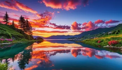 beautiful landscape,beautiful lake,incredible sunset over the lake,splendid colors,nature landscape,southeast switzerland,landscape background,landscapes beautiful,alpine lake,eastern switzerland,heaven lake,mountain sunrise,swiss alps,river landscape,evening lake,austria,landscape nature,background view nature,bernese oberland,natural scenery,Photography,General,Realistic